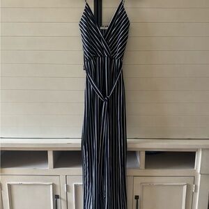 Navy and White Striped V-Neck jumpsuit